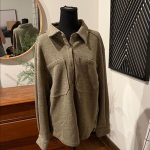 New In Ribbed Button-Up Overshirt in Olive large